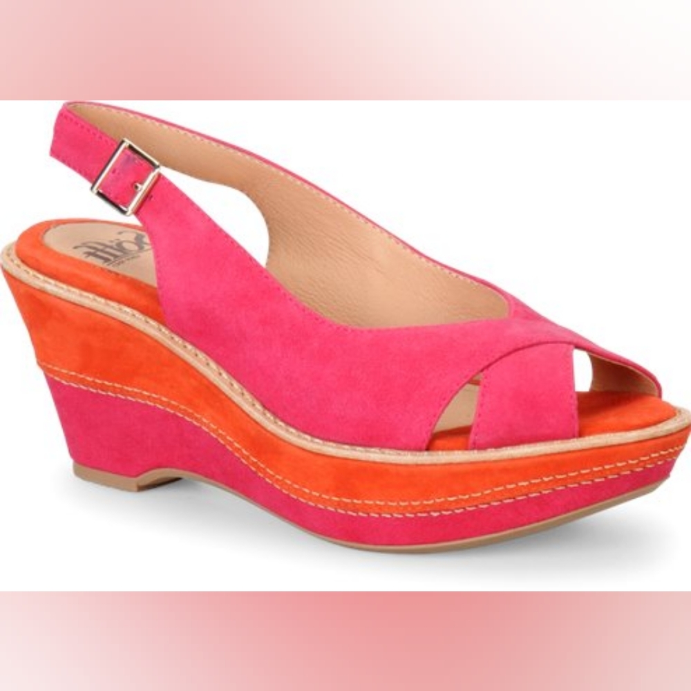 Sofft Pink and Orange Suede Wedge Sandals